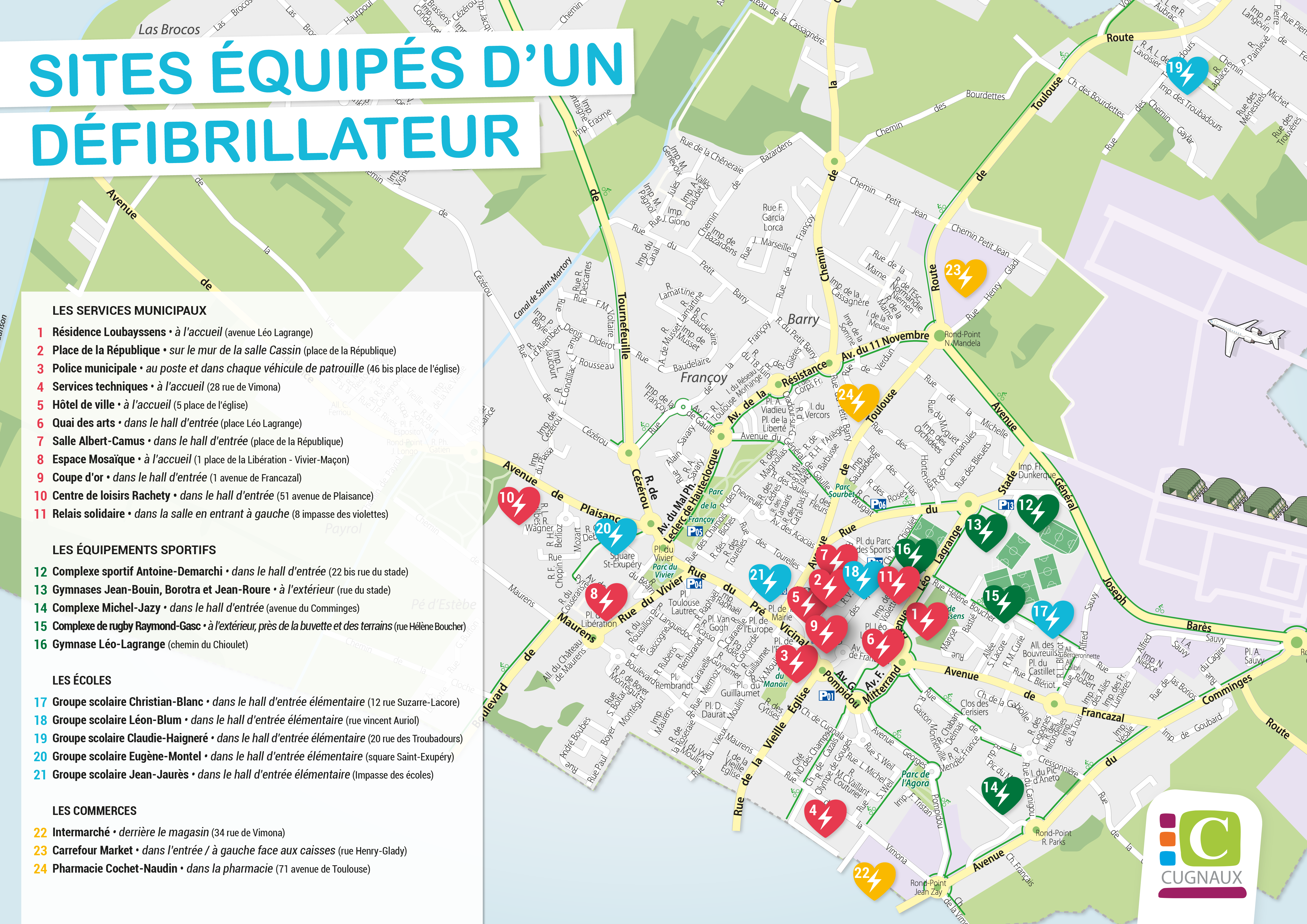 Carte défibrillateurs de la ville de Cugnaux_Plan de travail 1